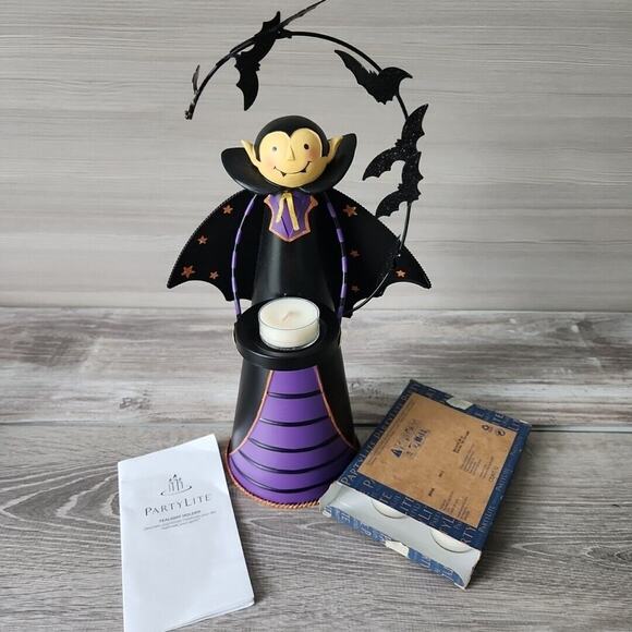 Partylite Count Batcula Tealight Candle Holder Halloween Vampire Dracula Bats - Picture 1 of 16
